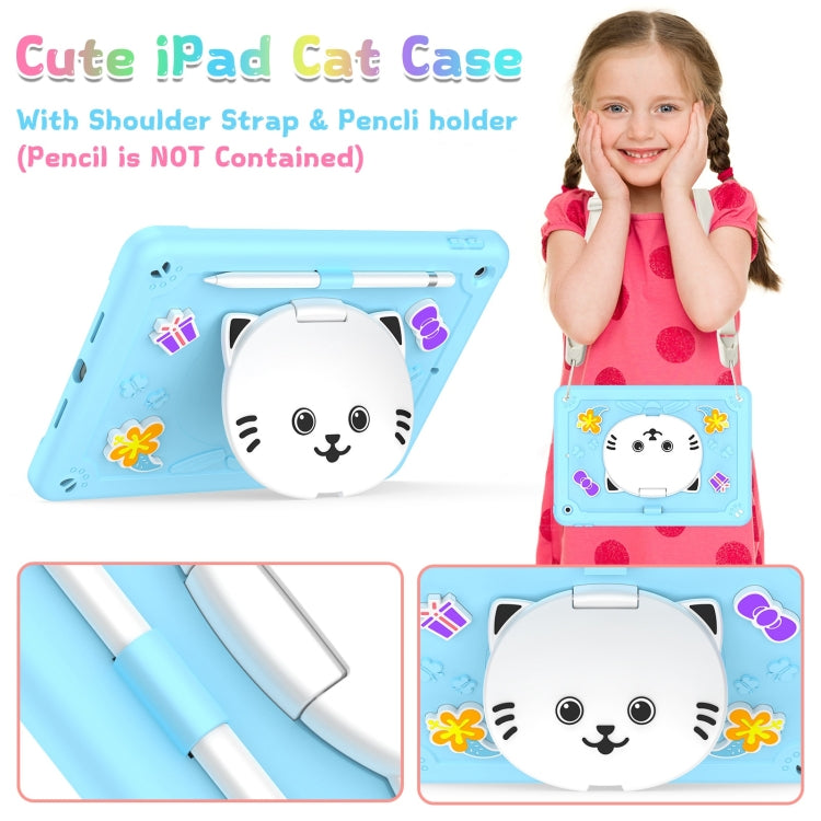 For iPad 10.2 2021 / 2020 / 2019 Cat Holder Silicone Hybrid PC Tablet Case with Strap