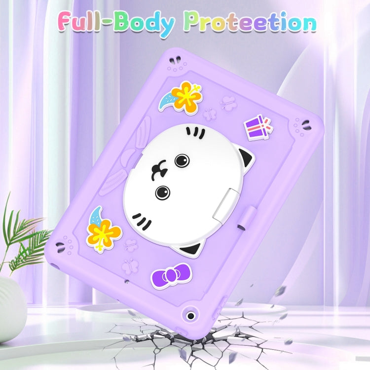 For iPad 10.2 2021 / 2020 / 2019 Cat Holder Silicone Hybrid PC Tablet Case with Strap