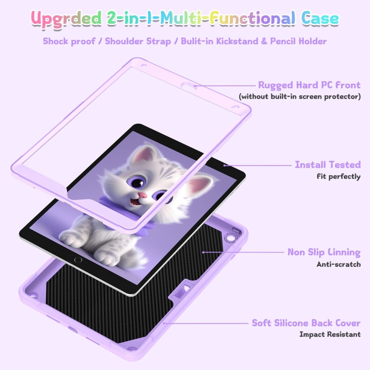 For iPad 10.2 2021 / 2020 / 2019 Cat Holder Silicone Hybrid PC Tablet Case with Strap
