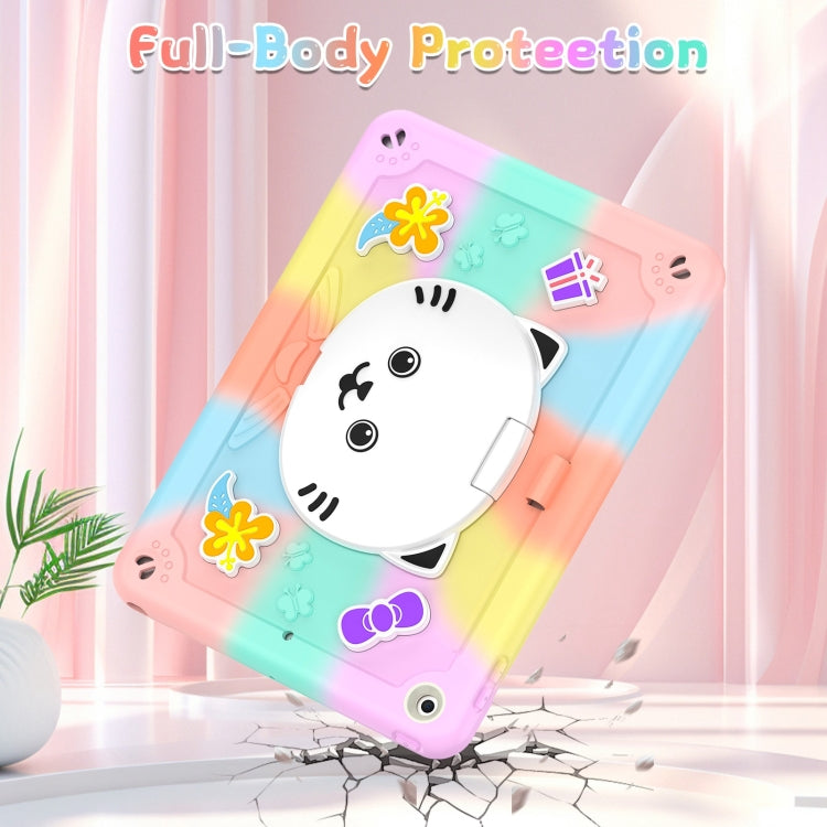 For iPad 10.2 2021 / 2020 / 2019 Cat Holder Silicone Hybrid PC Tablet Case with Strap