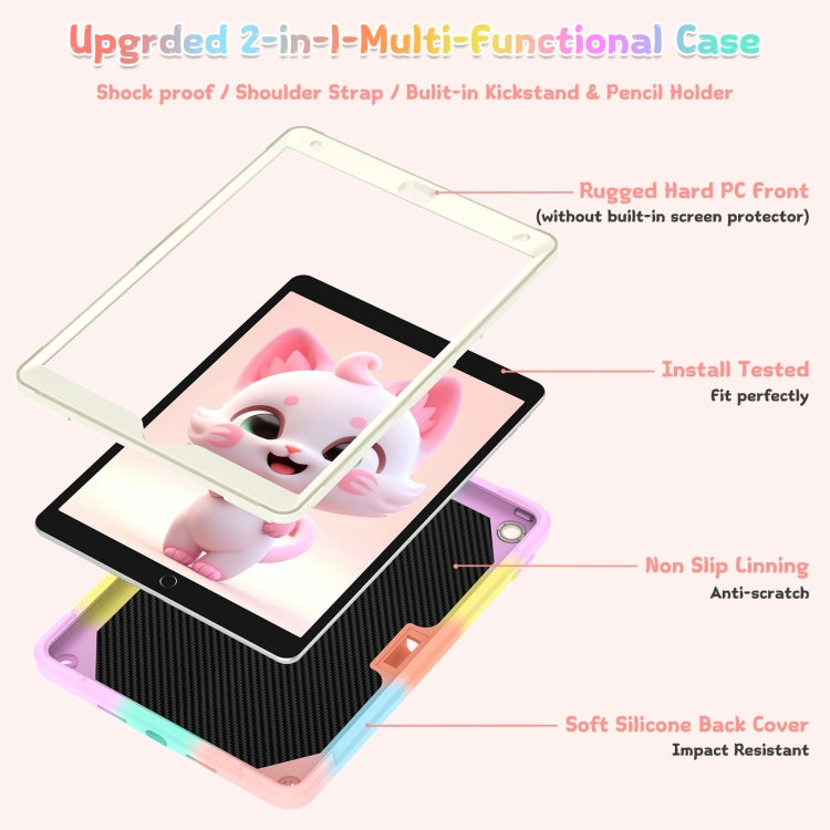 For iPad 10.2 2021 / 2020 / 2019 Cat Holder Silicone Hybrid PC Tablet Case with Strap