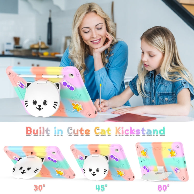 For iPad 10.2 2021 / 2020 / 2019 Cat Holder Silicone Hybrid PC Tablet Case with Strap