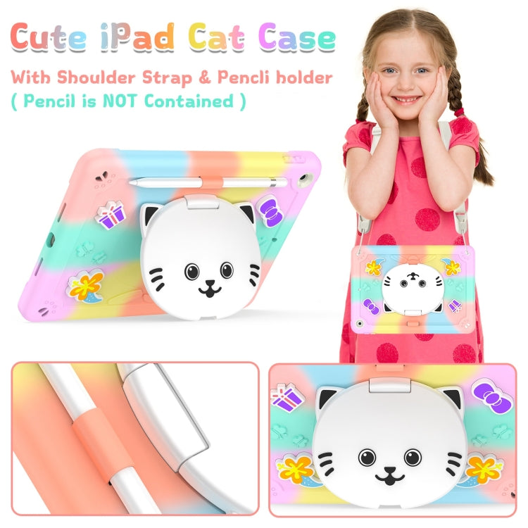 For iPad 10.2 2021 / 2020 / 2019 Cat Holder Silicone Hybrid PC Tablet Case with Strap
