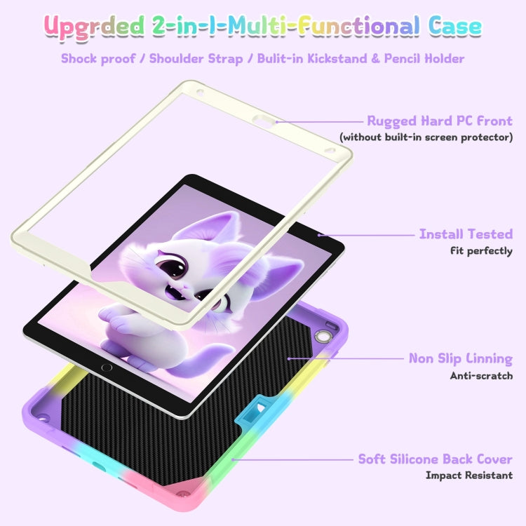 For iPad 10.2 2021 / 2020 / 2019 Cat Holder Silicone Hybrid PC Tablet Case with Strap