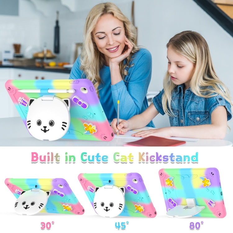 For iPad 10.2 2021 / 2020 / 2019 Cat Holder Silicone Hybrid PC Tablet Case with Strap