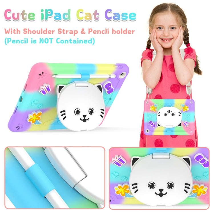 For iPad 10.2 2021 / 2020 / 2019 Cat Holder Silicone Hybrid PC Tablet Case with Strap
