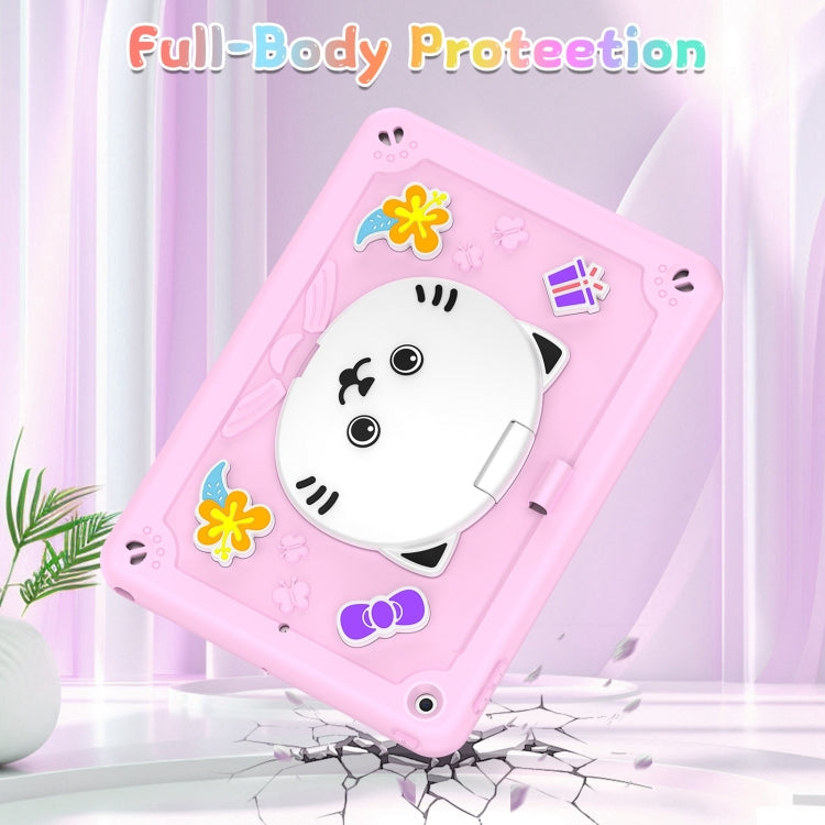 For iPad 10.2 2021 / 2020 / 2019 Cat Holder Silicone Hybrid PC Tablet Case with Strap