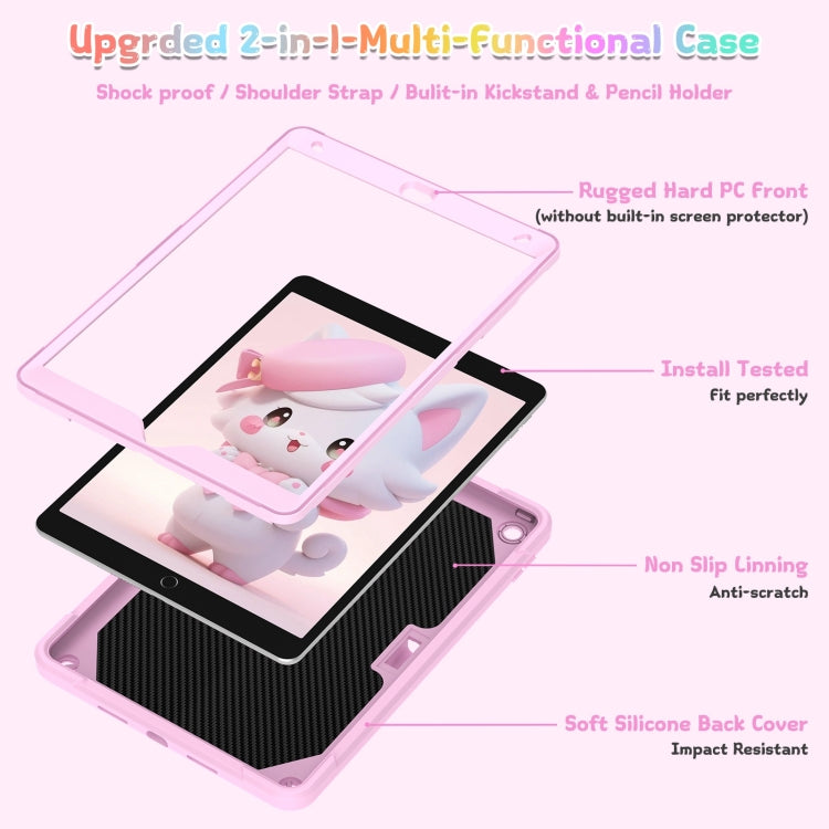 For iPad 10.2 2021 / 2020 / 2019 Cat Holder Silicone Hybrid PC Tablet Case with Strap