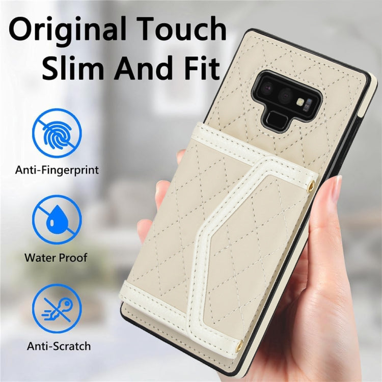 For Samsung Galaxy Note9 Splicing Rhombic Texture Card Bag Phone Case with Long Lanyard