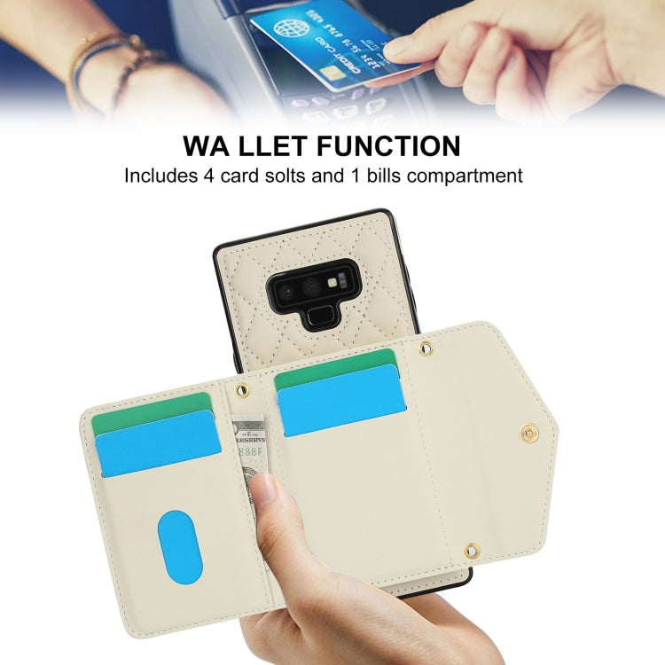 For Samsung Galaxy Note9 Splicing Rhombic Texture Card Bag Phone Case with Long Lanyard