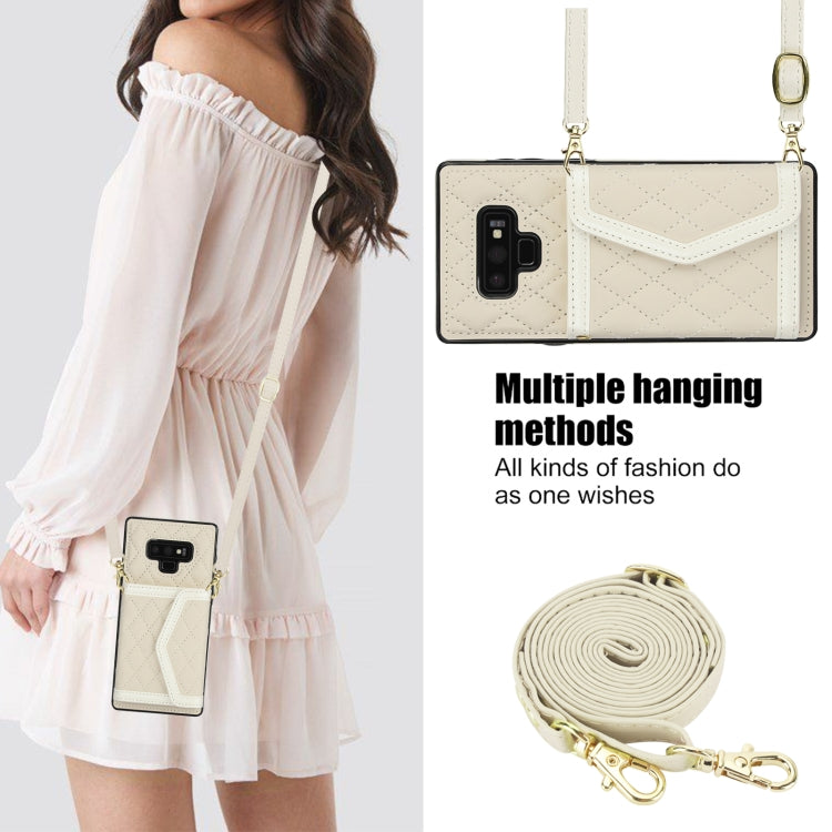 For Samsung Galaxy Note9 Splicing Rhombic Texture Card Bag Phone Case with Long Lanyard