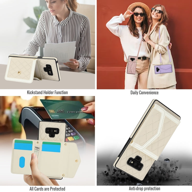 For Samsung Galaxy Note9 Splicing Rhombic Texture Card Bag Phone Case with Long Lanyard
