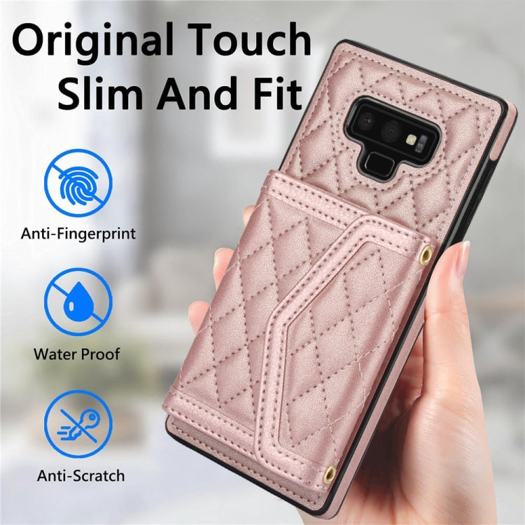 For Samsung Galaxy Note9 Splicing Rhombic Texture Card Bag Phone Case with Long Lanyard
