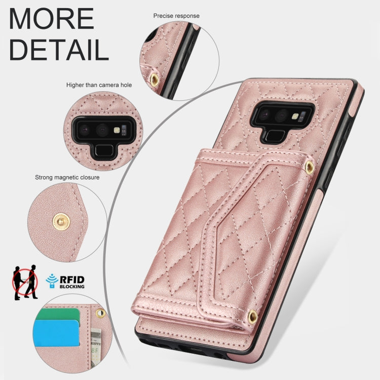 For Samsung Galaxy Note9 Splicing Rhombic Texture Card Bag Phone Case with Long Lanyard
