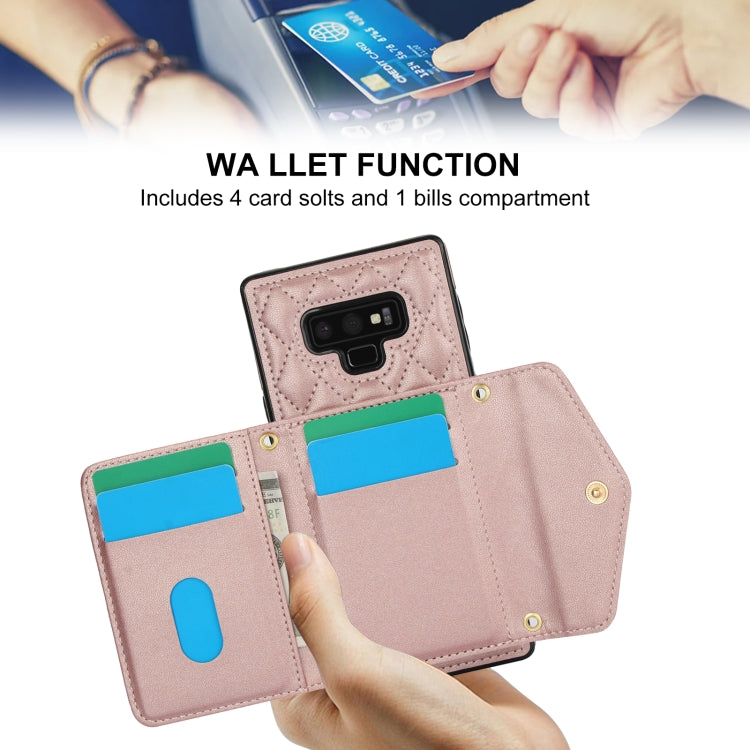 For Samsung Galaxy Note9 Splicing Rhombic Texture Card Bag Phone Case with Long Lanyard