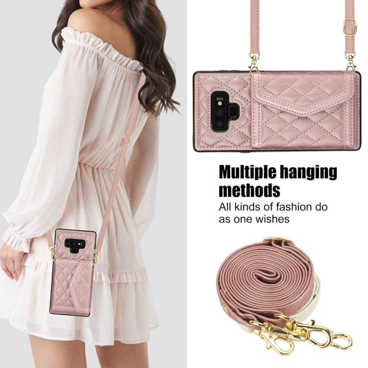 For Samsung Galaxy Note9 Splicing Rhombic Texture Card Bag Phone Case with Long Lanyard