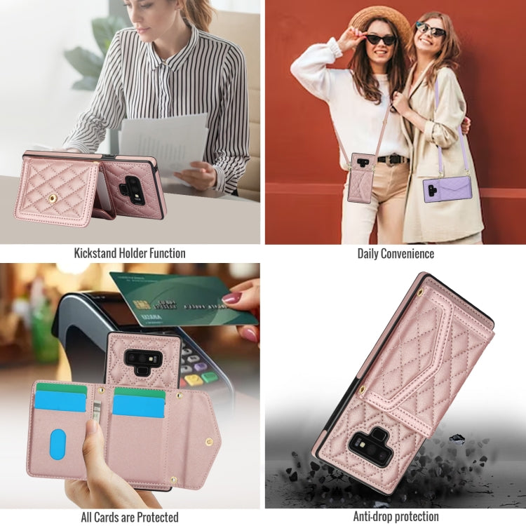For Samsung Galaxy Note9 Splicing Rhombic Texture Card Bag Phone Case with Long Lanyard
