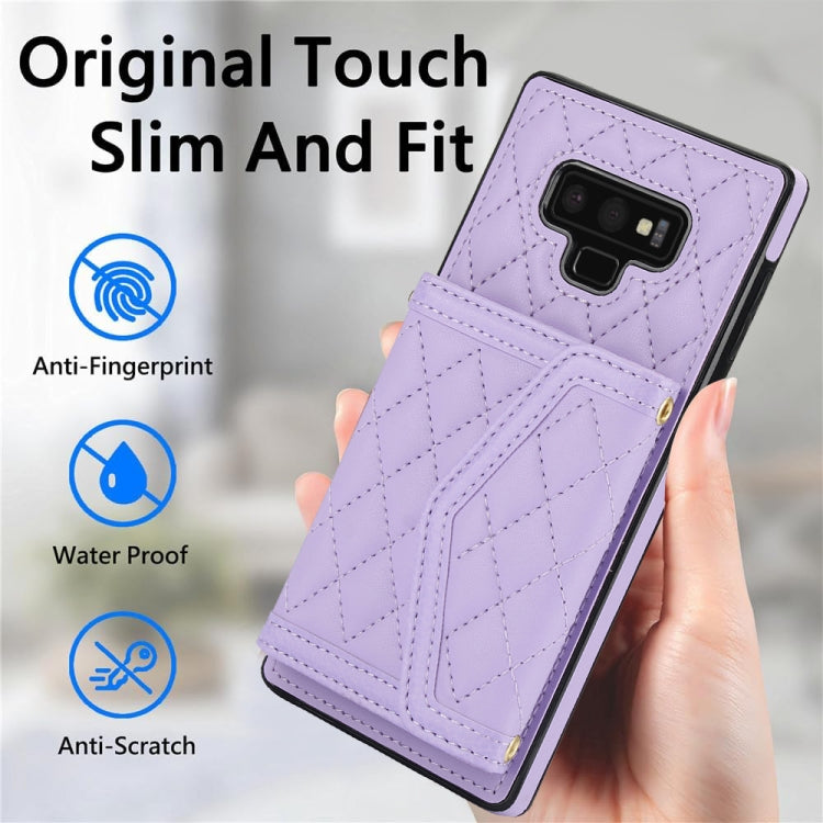 For Samsung Galaxy Note9 Splicing Rhombic Texture Card Bag Phone Case with Long Lanyard
