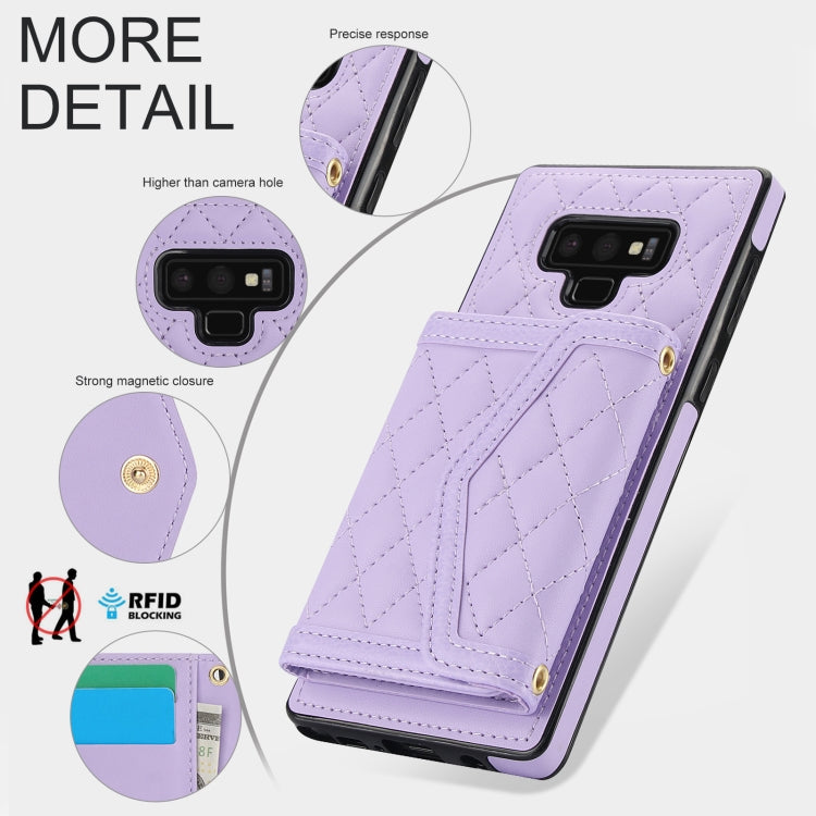 For Samsung Galaxy Note9 Splicing Rhombic Texture Card Bag Phone Case with Long Lanyard