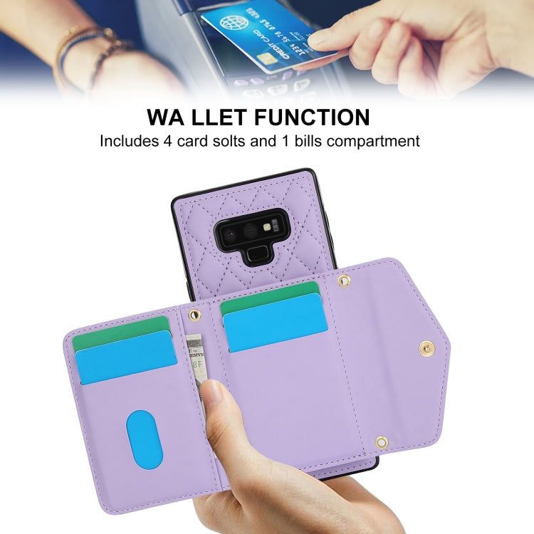 For Samsung Galaxy Note9 Splicing Rhombic Texture Card Bag Phone Case with Long Lanyard