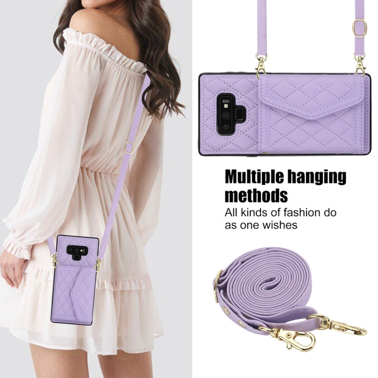 For Samsung Galaxy Note9 Splicing Rhombic Texture Card Bag Phone Case with Long Lanyard
