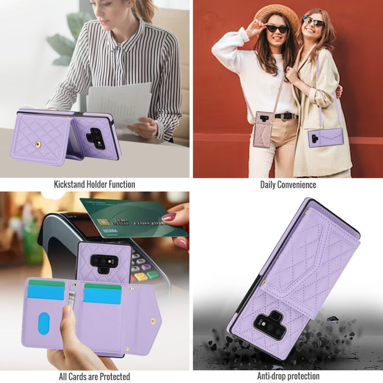 For Samsung Galaxy Note9 Splicing Rhombic Texture Card Bag Phone Case with Long Lanyard