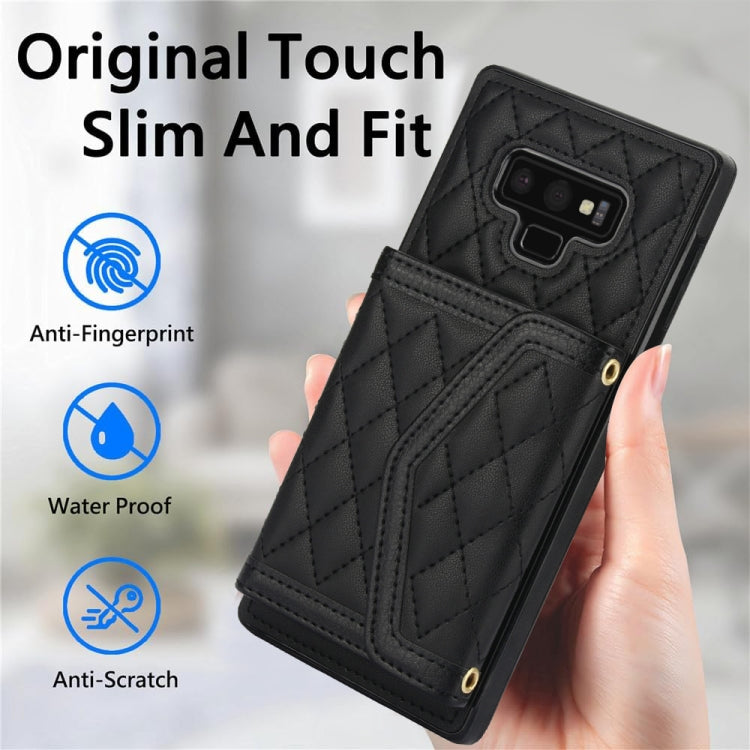 For Samsung Galaxy Note9 Splicing Rhombic Texture Card Bag Phone Case with Long Lanyard
