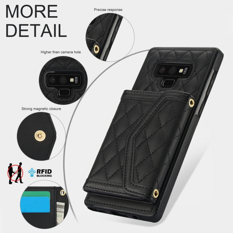For Samsung Galaxy Note9 Splicing Rhombic Texture Card Bag Phone Case with Long Lanyard