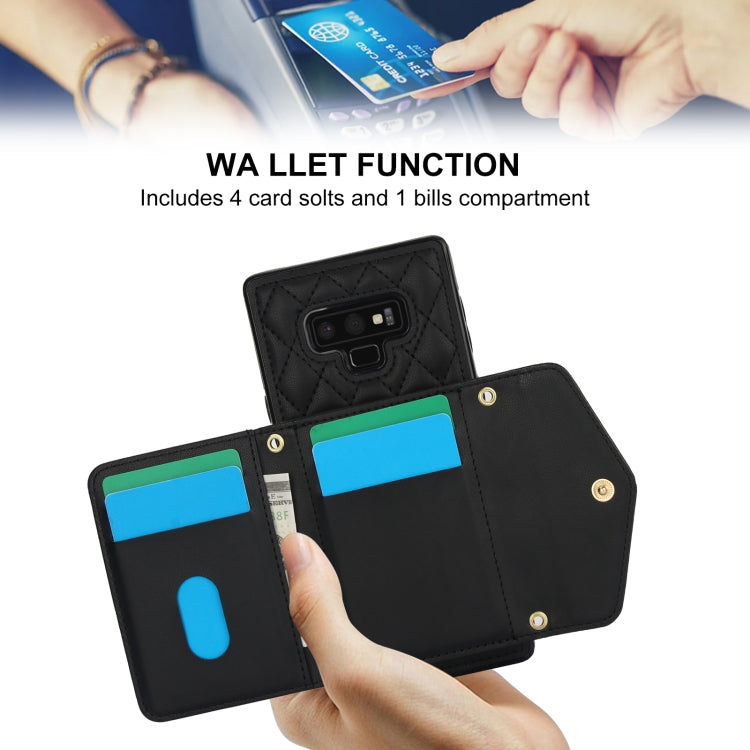 For Samsung Galaxy Note9 Splicing Rhombic Texture Card Bag Phone Case with Long Lanyard