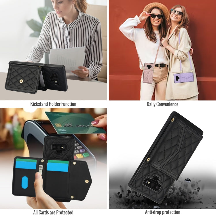 For Samsung Galaxy Note9 Splicing Rhombic Texture Card Bag Phone Case with Long Lanyard
