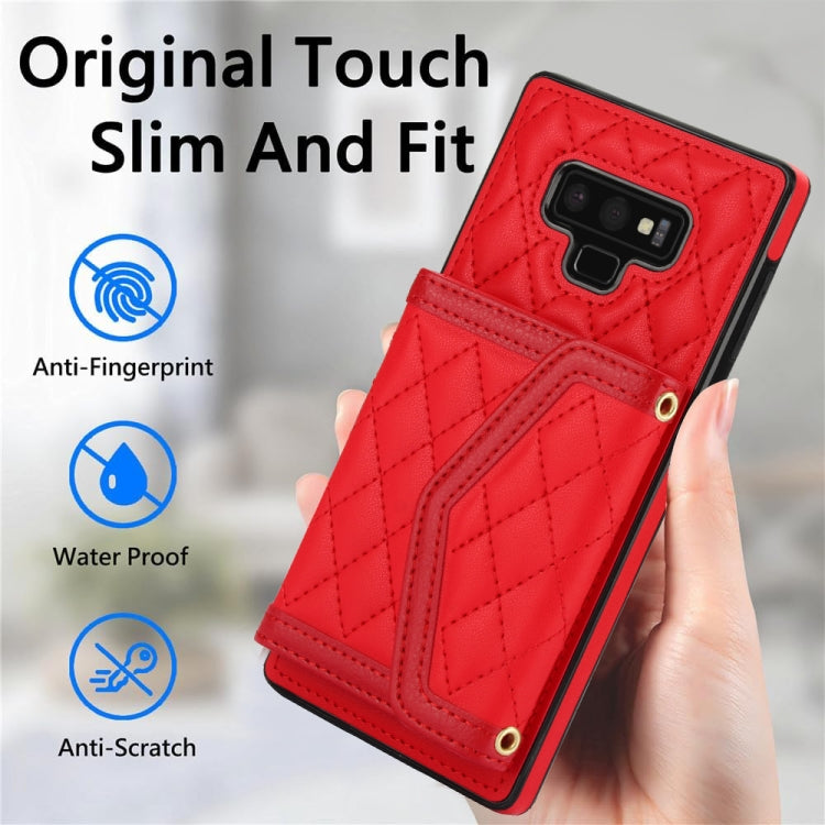 For Samsung Galaxy Note9 Splicing Rhombic Texture Card Bag Phone Case with Long Lanyard