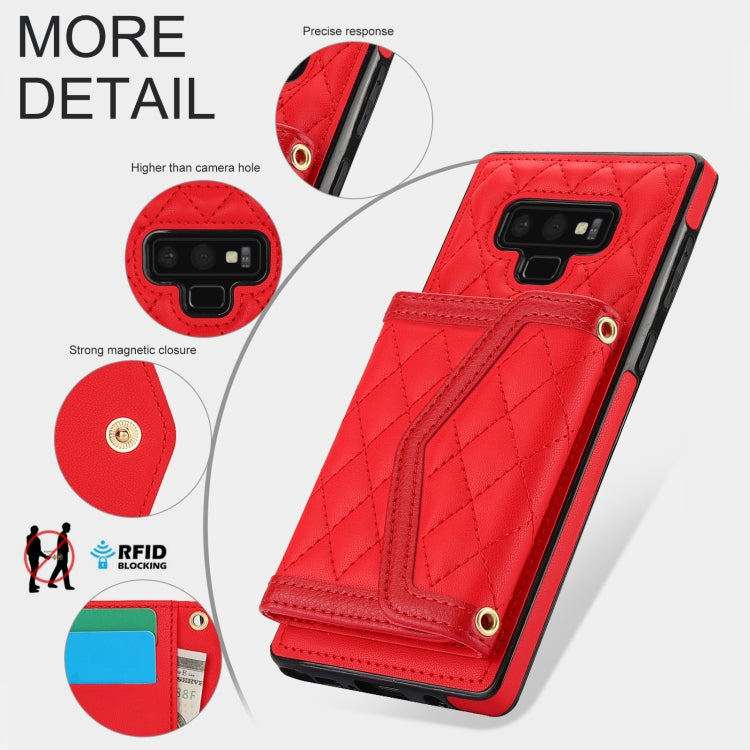 For Samsung Galaxy Note9 Splicing Rhombic Texture Card Bag Phone Case with Long Lanyard
