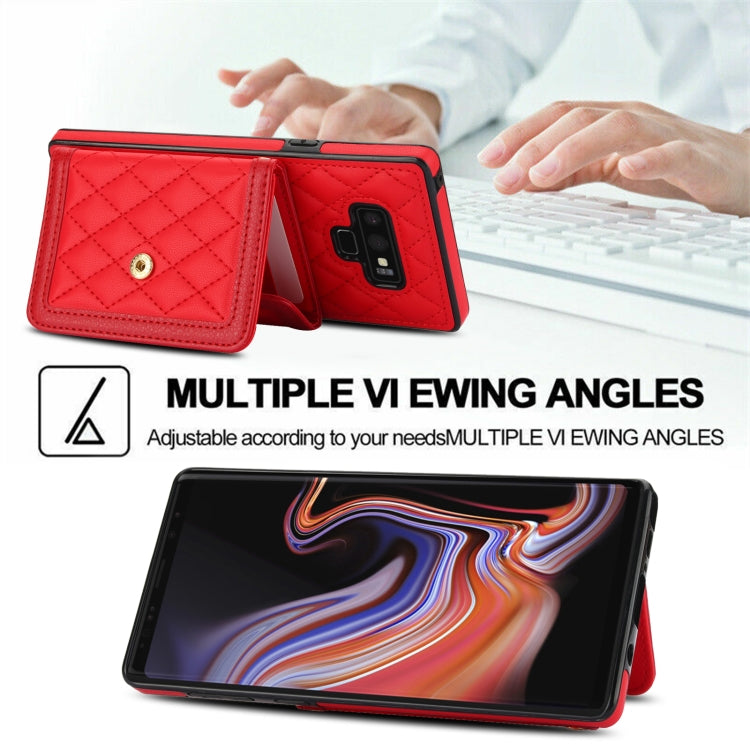 For Samsung Galaxy Note9 Splicing Rhombic Texture Card Bag Phone Case with Long Lanyard