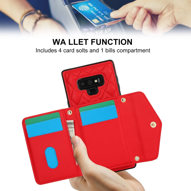 For Samsung Galaxy Note9 Splicing Rhombic Texture Card Bag Phone Case with Long Lanyard