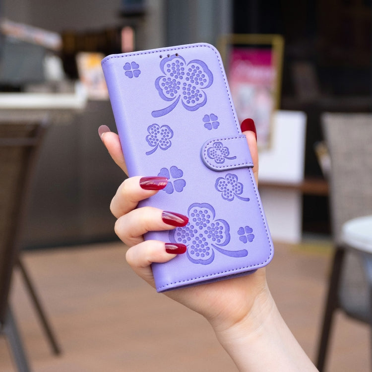 For Samsung Galaxy S25 Ultra 5G Four-leaf Embossed Leather Phone Case