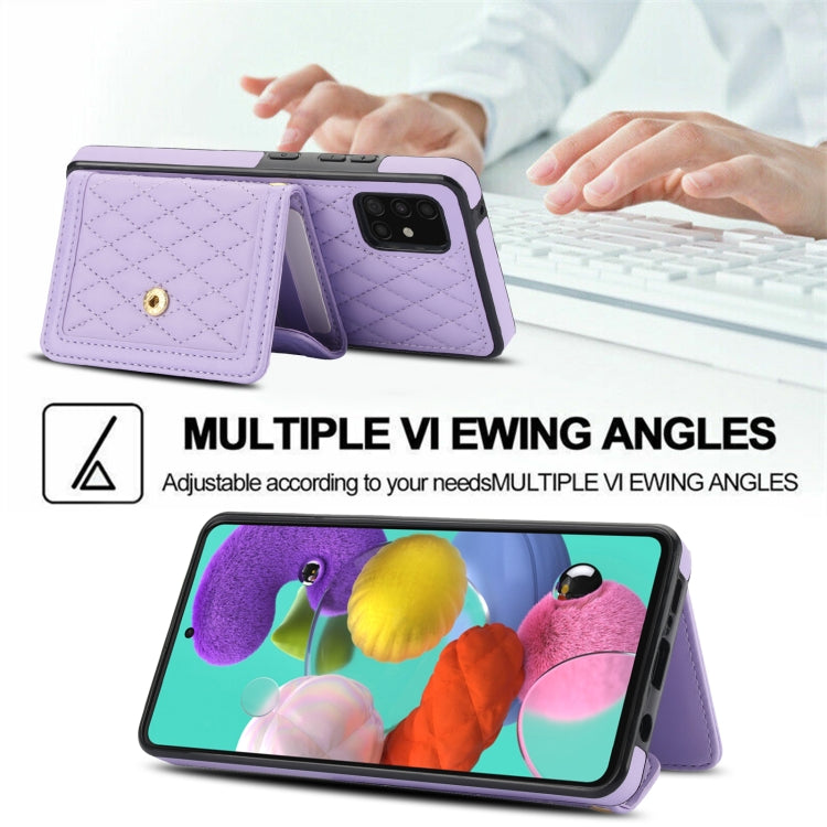 For Samsung Galaxy A51 5G Splicing Rhombic Texture Card Bag Phone Case with Long Lanyard