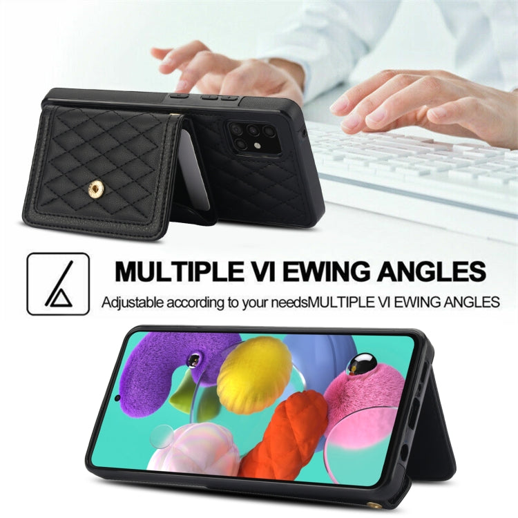 For Samsung Galaxy A51 5G Splicing Rhombic Texture Card Bag Phone Case with Long Lanyard
