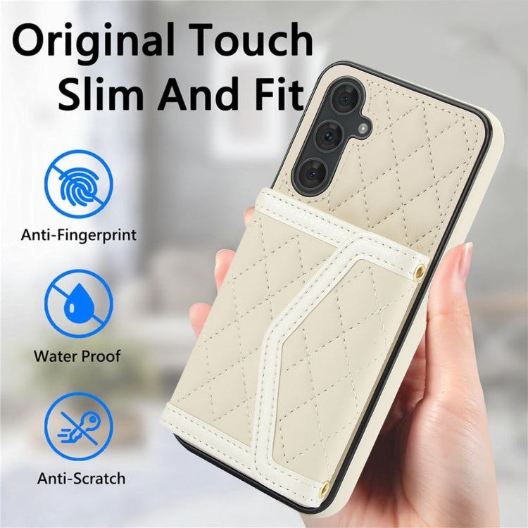For Samsung Galaxy A54 4G / 5G Splicing Rhombic Texture Card Bag Phone Case with Long Lanyard
