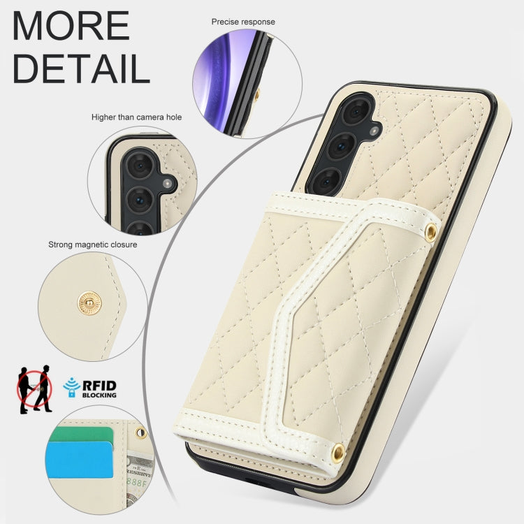 For Samsung Galaxy A54 4G / 5G Splicing Rhombic Texture Card Bag Phone Case with Long Lanyard