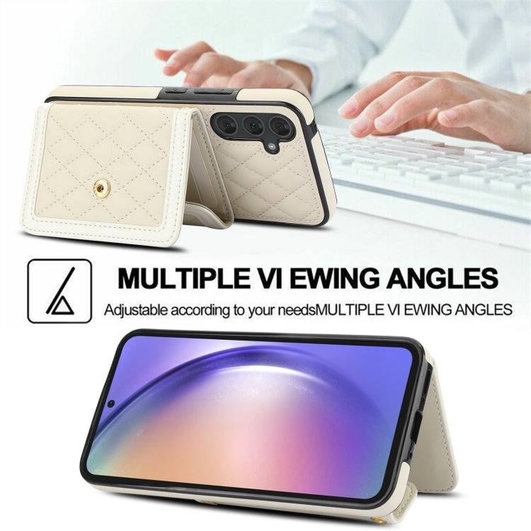 For Samsung Galaxy A54 4G / 5G Splicing Rhombic Texture Card Bag Phone Case with Long Lanyard