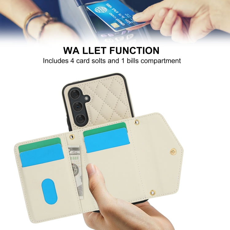 For Samsung Galaxy A54 4G / 5G Splicing Rhombic Texture Card Bag Phone Case with Long Lanyard
