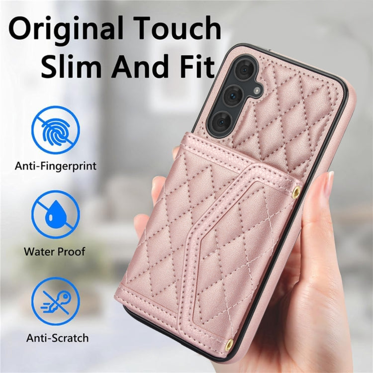 For Samsung Galaxy A54 4G / 5G Splicing Rhombic Texture Card Bag Phone Case with Long Lanyard
