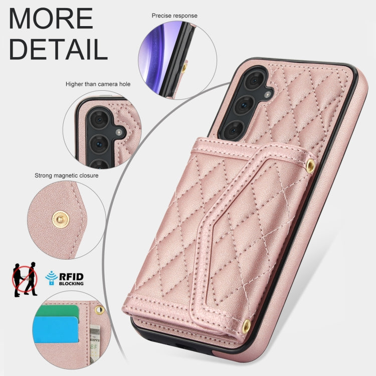For Samsung Galaxy A54 4G / 5G Splicing Rhombic Texture Card Bag Phone Case with Long Lanyard