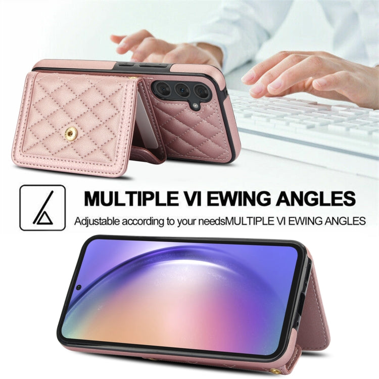 For Samsung Galaxy A54 4G / 5G Splicing Rhombic Texture Card Bag Phone Case with Long Lanyard