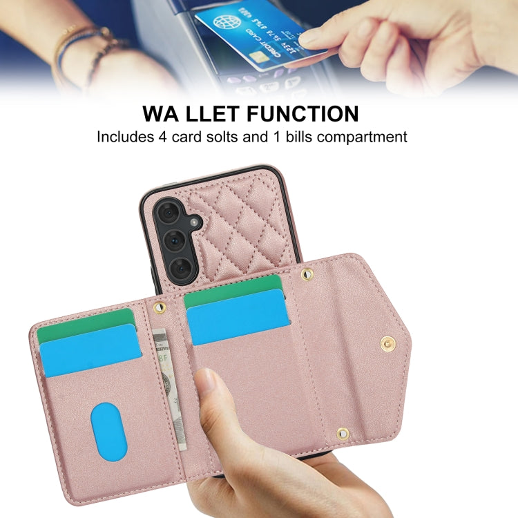 For Samsung Galaxy A54 4G / 5G Splicing Rhombic Texture Card Bag Phone Case with Long Lanyard
