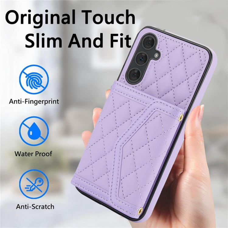 For Samsung Galaxy A54 4G / 5G Splicing Rhombic Texture Card Bag Phone Case with Long Lanyard