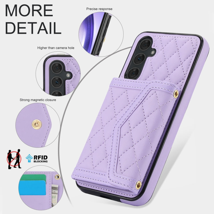 For Samsung Galaxy A54 4G / 5G Splicing Rhombic Texture Card Bag Phone Case with Long Lanyard