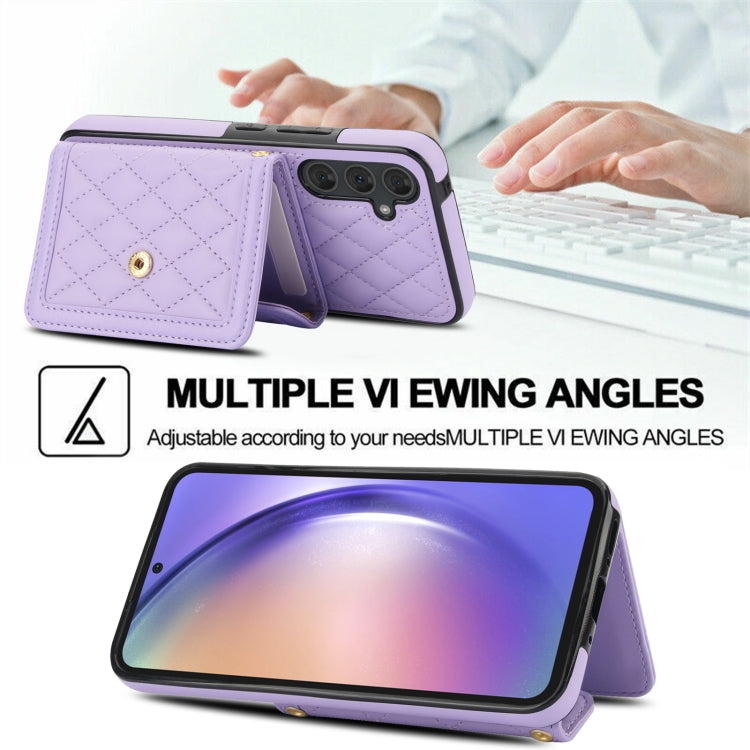 For Samsung Galaxy A54 4G / 5G Splicing Rhombic Texture Card Bag Phone Case with Long Lanyard