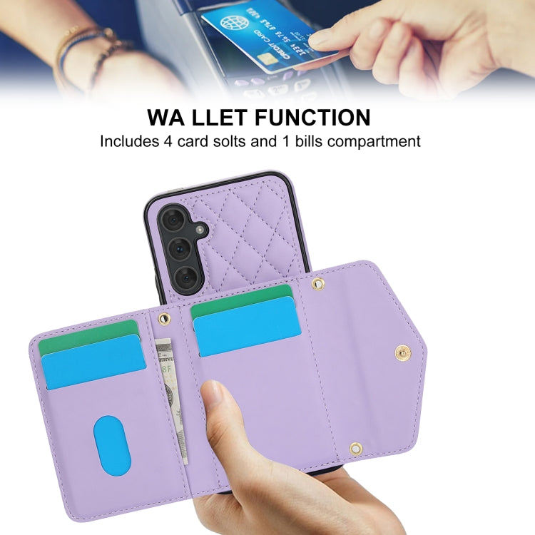 For Samsung Galaxy A54 4G / 5G Splicing Rhombic Texture Card Bag Phone Case with Long Lanyard