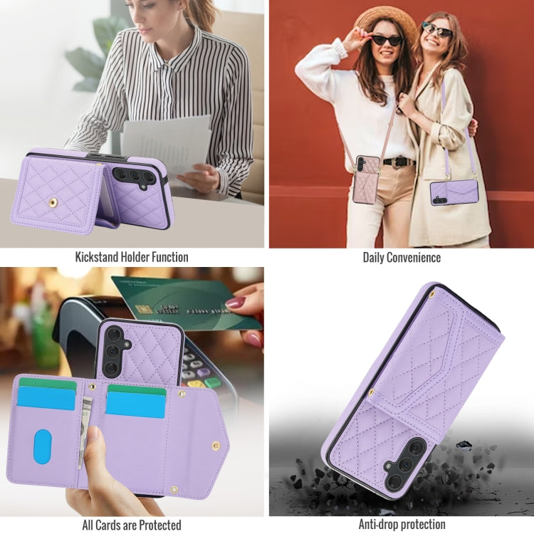 For Samsung Galaxy A54 4G / 5G Splicing Rhombic Texture Card Bag Phone Case with Long Lanyard
